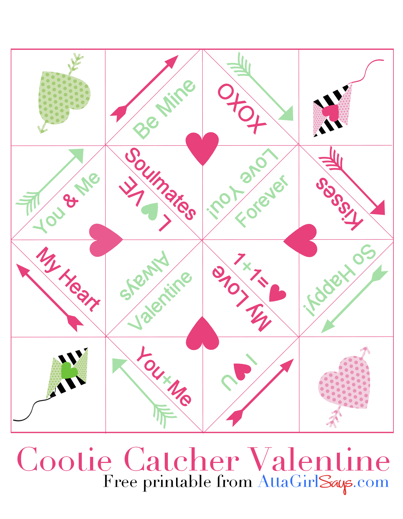 Printable Paper Fortune Teller Valentines Atta Girl Says