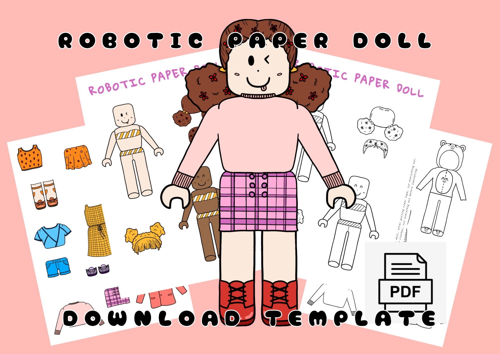 Printable Pink Robotic Paper Doll Digital Paper Doll Printable Activities For Kids Etsy Hong Kong
