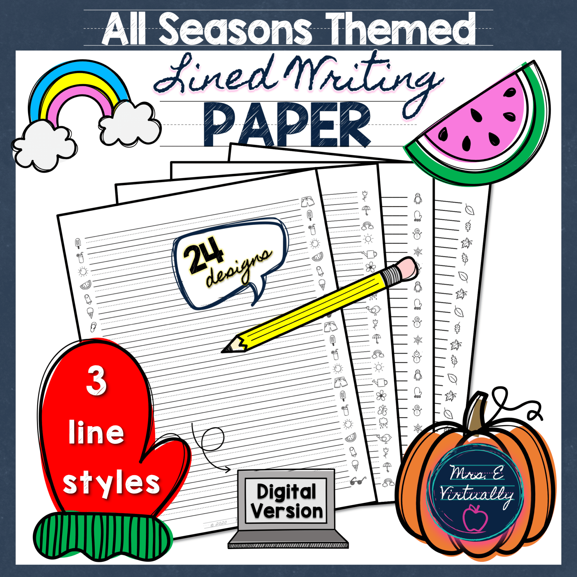 Printable Primary Lined Writing Paper All Seasons Themes