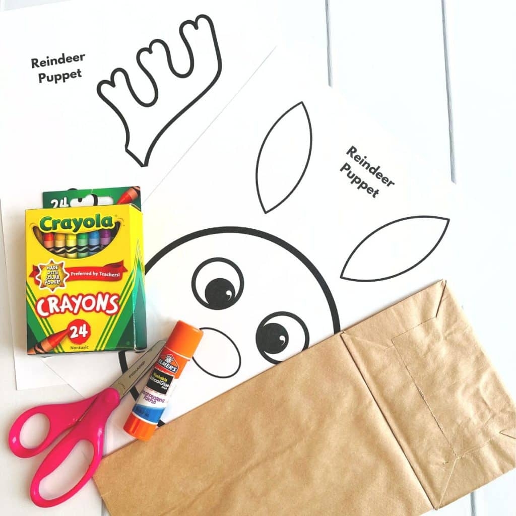 Printable Reindeer Paper Bag Puppet Free Template 