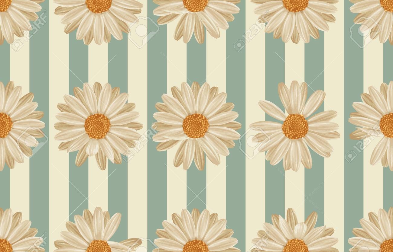 Printable Seamless Vintage Repeat Pattern Background With White Daisies Botanical Wallpaper Raster Illustration In Super High Resolution Stock Photo Picture And Royalty Free Image Image 111759561 
