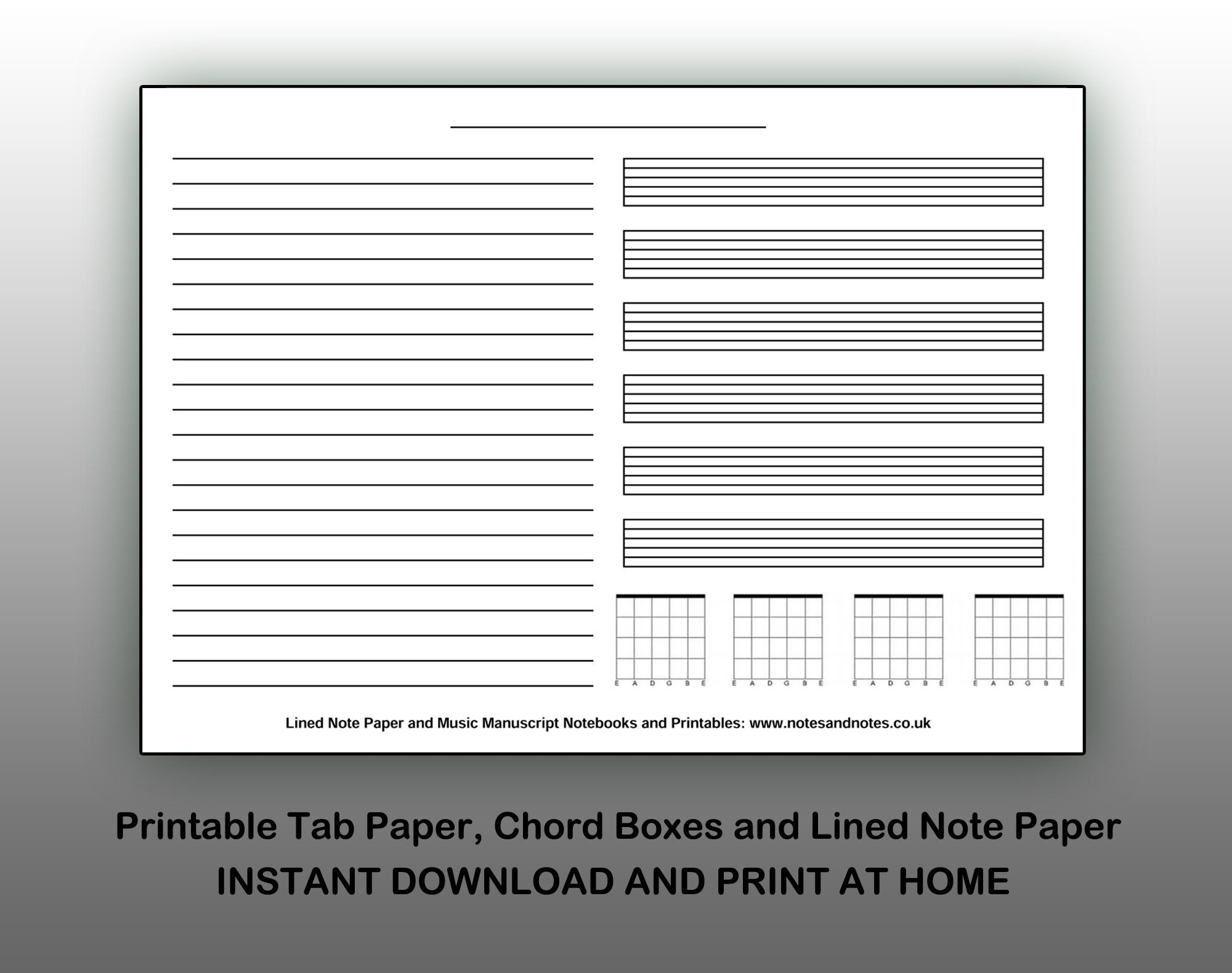 Printable Tab Paper Space For Notes Blank Guitar Tablature Sheet US Letter A4 Sizes Instant Download Music Paper PDF Etsy UK