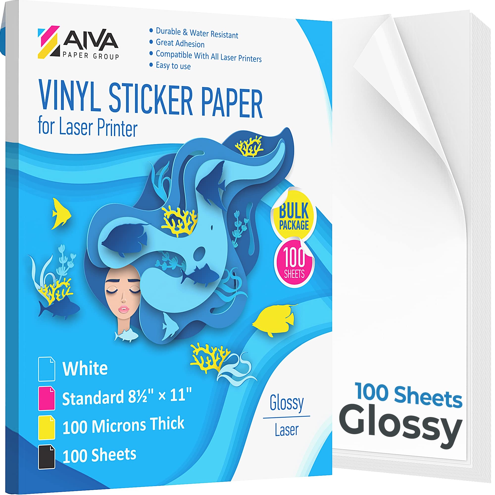 Printable Vinyl Sticker Paper For Laser Printers Glossy White 100 Self Adhesive Sheets Waterproof Sticker Paper Standard Letter Size 8 5 X 11 Amazon de DIY Tools