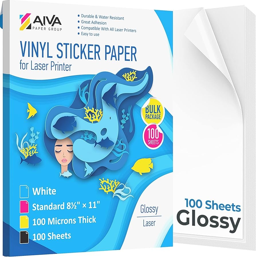 Printable Vinyl Sticker Paper For Laser Printers Glossy White 100 Self Adhesive Sheets Waterproof Sticker Paper Standard Letter Size 8 5 X 11 Amazon de DIY Tools