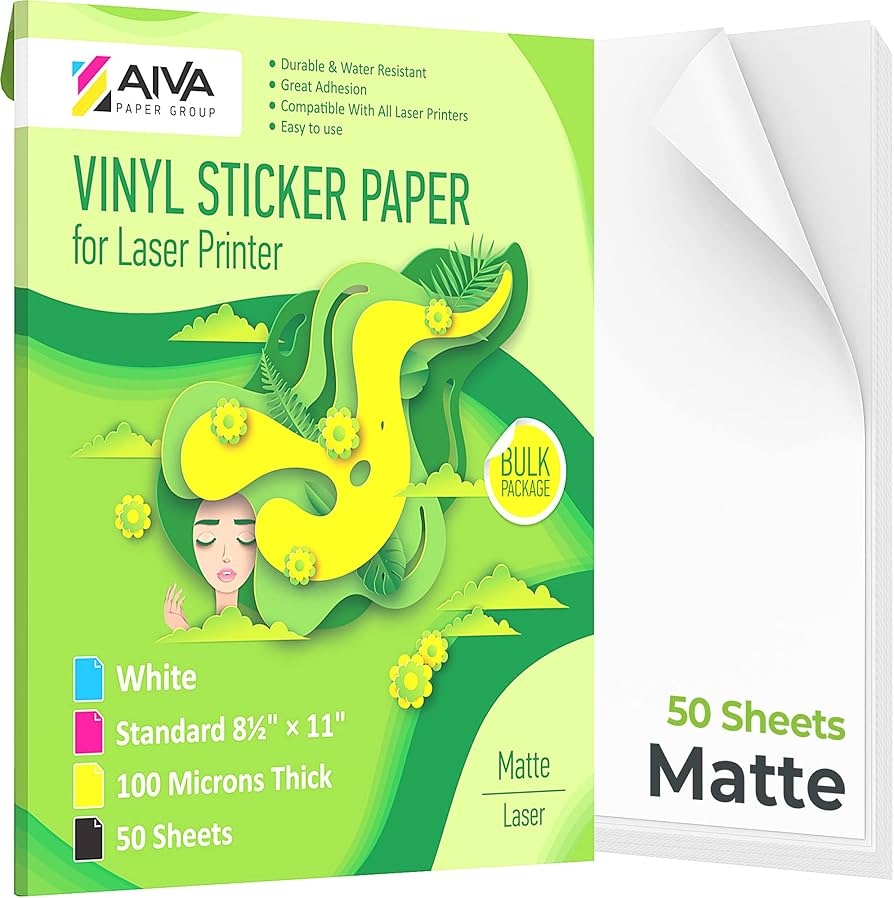 Printable Vinyl Sticker Paper For Laser Printers Matte White 50 Self Adhesive Sheets Waterproof Sticker Paper Standard Letter Size 8 5 X 11 Amazon de DIY Tools