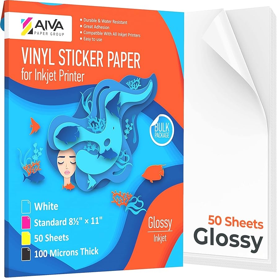 Printable Vinyl Sticker Paper Waterproof Sticker Paper For Inkjet Printers 50 Self Adhesive Sheets Glossy White Standard Letter Size 8 5 X 11 Inches Amazon de Automotive