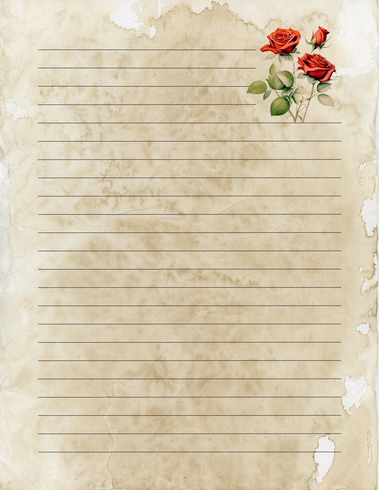 Printable Writing Paper Vintage 10 Lined Sheets Printable Writing Paper US Letter Size Vintage Floral Writing Paper Etsy