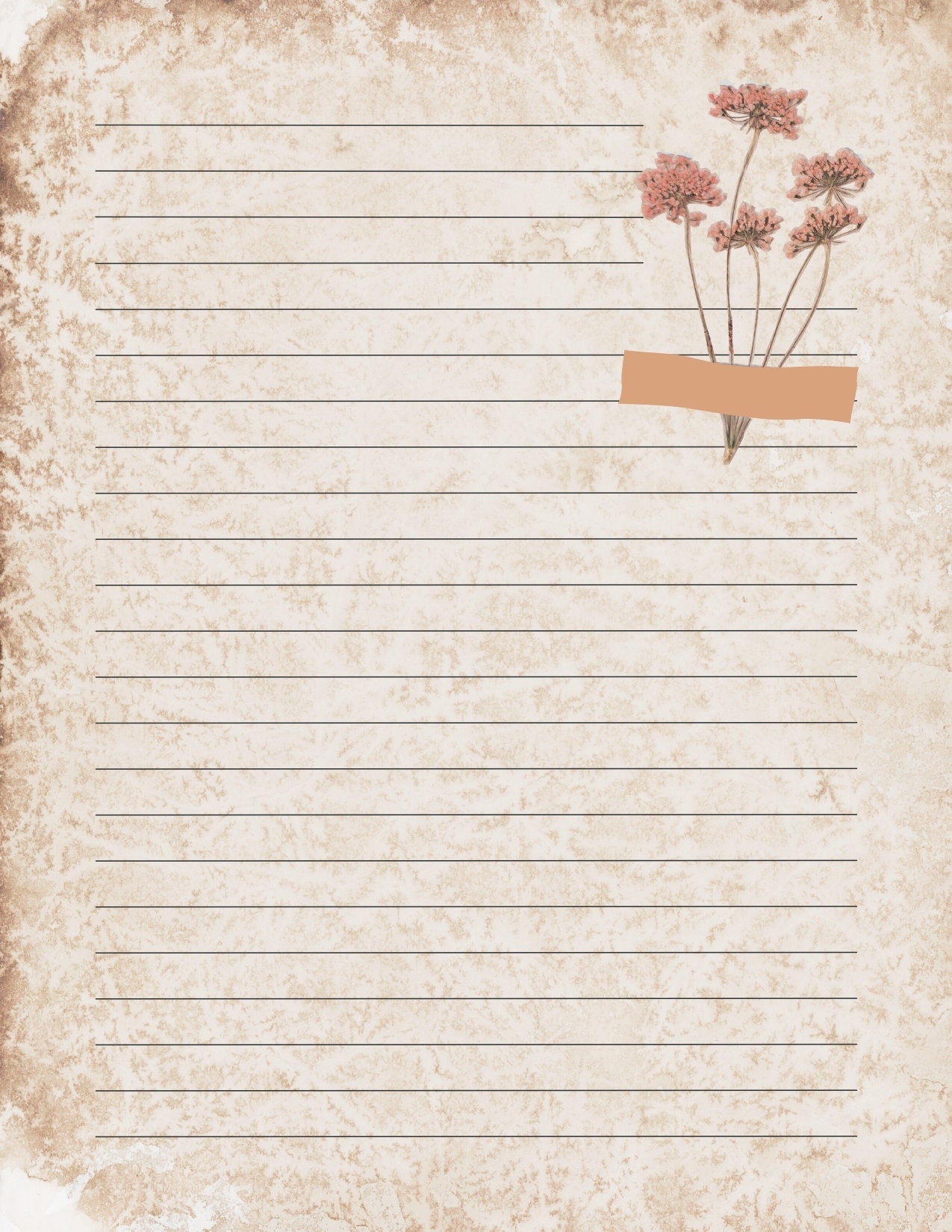 Printable Writing Paper Vintage 10 Lined Sheets Printable Writing Paper US Letter Size Vintage Floral Writing Paper Etsy