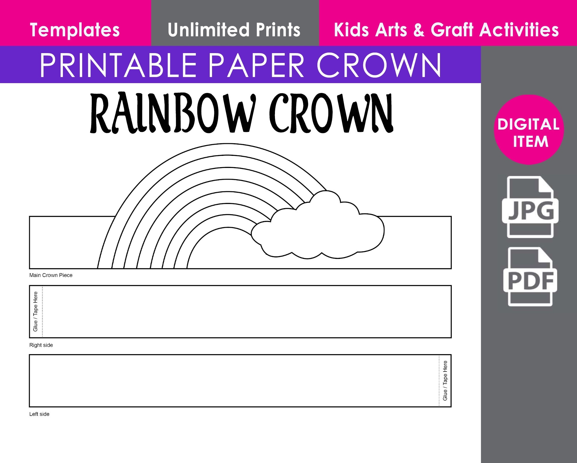 Rainbow Paper Crown Print And Cut Crown Template Party D cor Kids Accessories And Craft Birthday Party Printable Favor Costume DIY Etsy UK