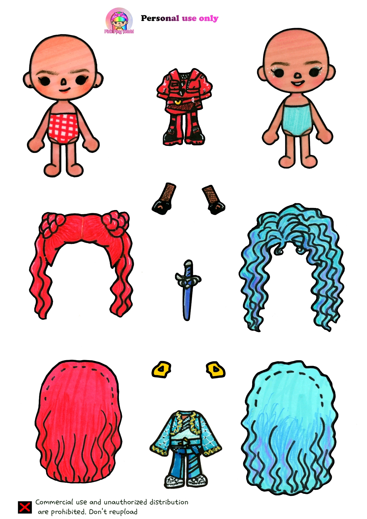Red Chloe Toca Boca Drawing Printable paper DIY Click To View On Ko fi
