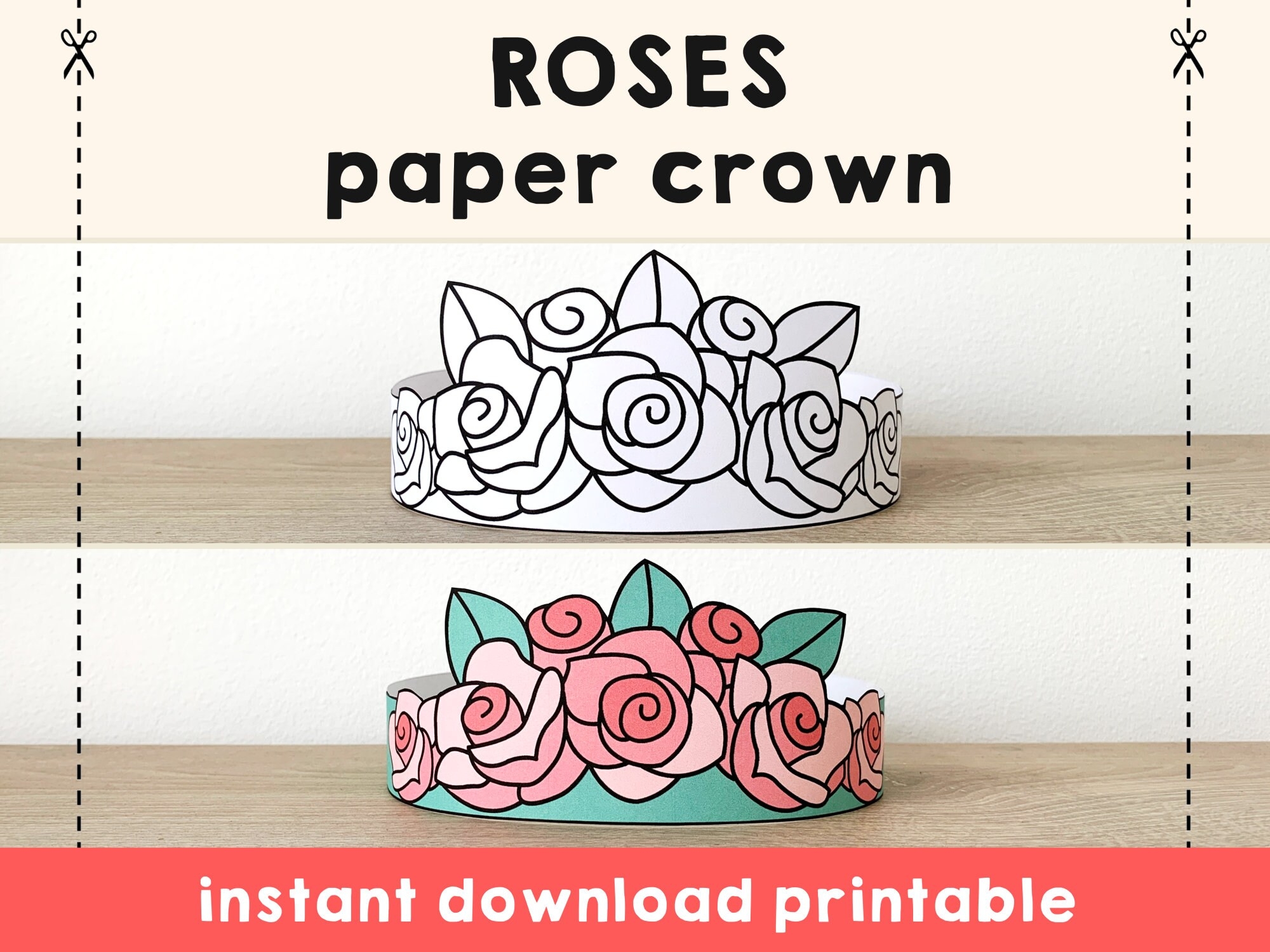 Roses Paper Crown Party Coloring Printable Kids Craft Spring Fairy Costume Birthday Printable Favor Costume DIY Instant Download Etsy Australia