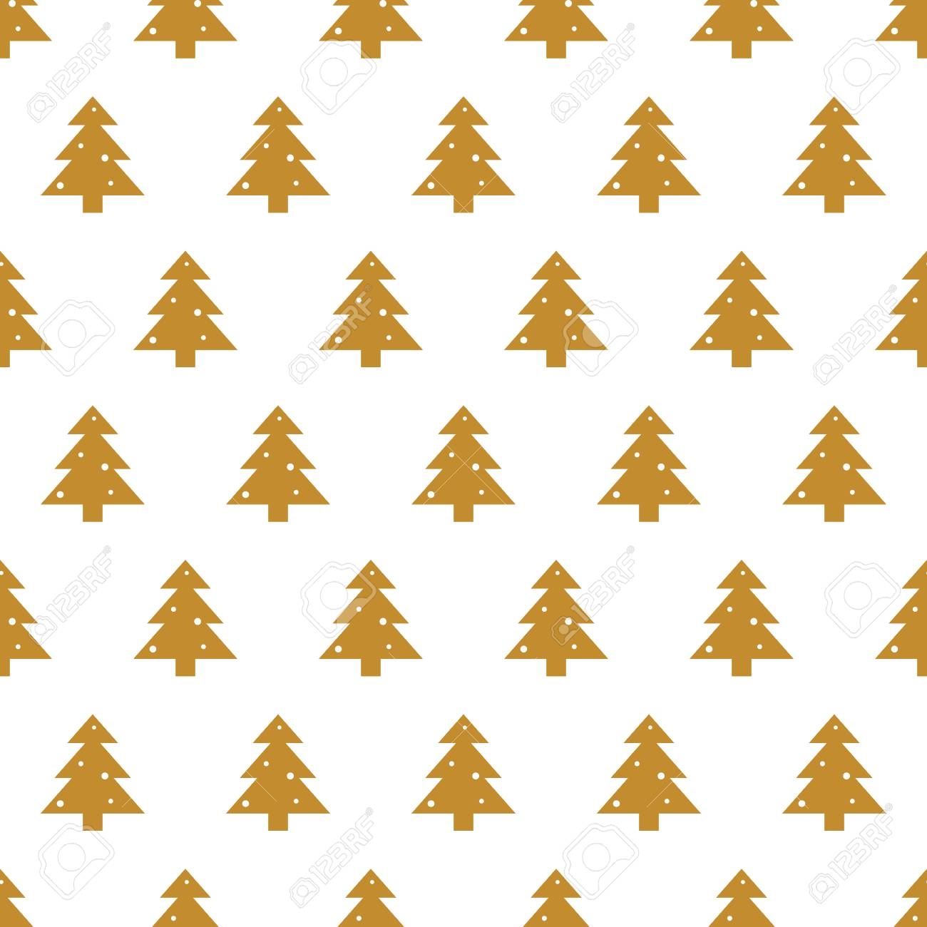 Seamless Repeating Pattern With Christmas Trees In Gold On White Background Festive Christmas Wallpaper Geometric Wrapping Paper Graphic Wall Art Design Printable Package Design Royalty Free SVG Cliparts Vectors And Stock Illustration 