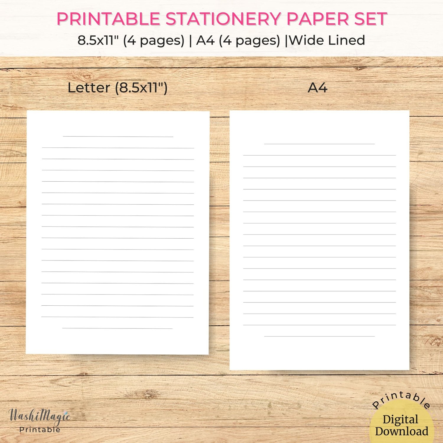Set Of 4 Printable Stationery Paper Plain Lined Template Payhip