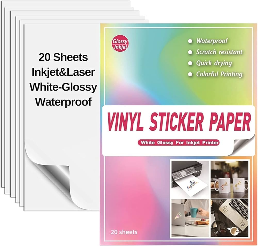Sticker Paper For Printing For Inkjet Printers A4 Glossy White 20 Sheets SKYIOL Vinyl Sticker Paper Waterproof Printable Labels Paper Self Adhesive Sticker Paper For Inkjet Printer Amazon de Stationery Office Supplies