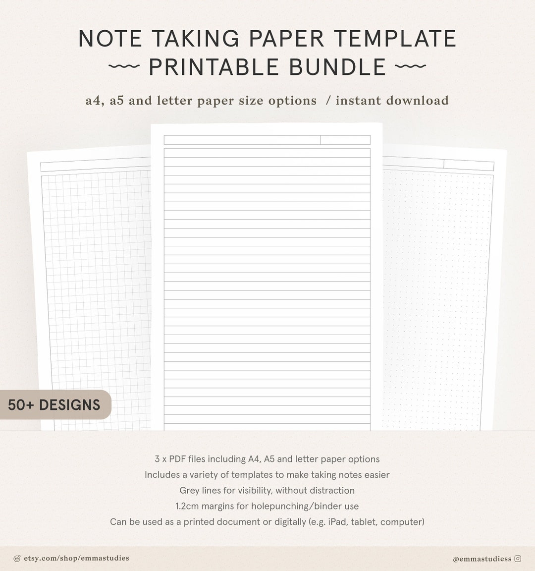 Student Note Taking Template Printable Pack A4 A5 And Letter Cornell Lecture Dot Grid Lined College Print Paper Instant Download Etsy