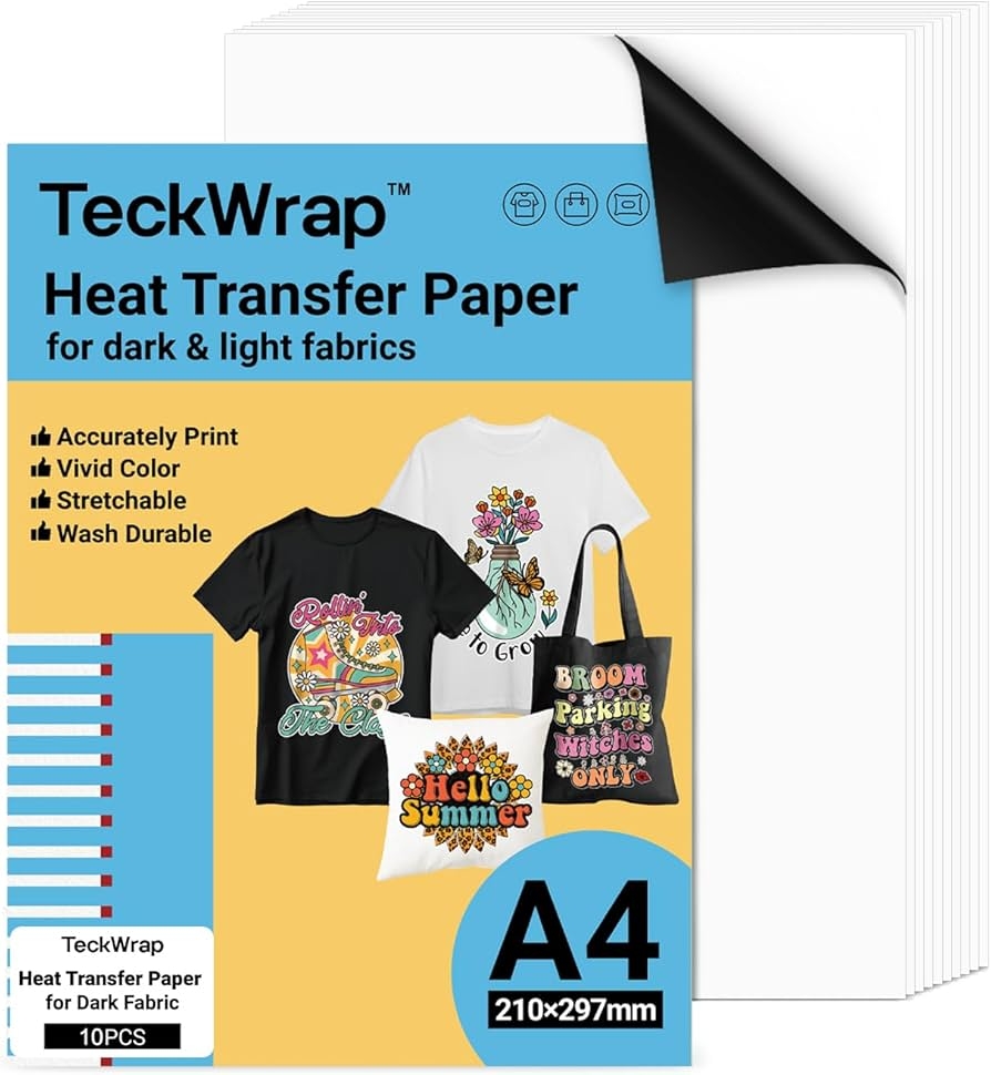 TECKWRAP Premium Inkjet T Shirt Heat Transfer Paper A4 X 10 Sheets Dark Or Light Fabrics Iron On Transfer Paper 210mm X 297mm Printable Transfer Paper Compatible With Amazon de Home Kitchen
