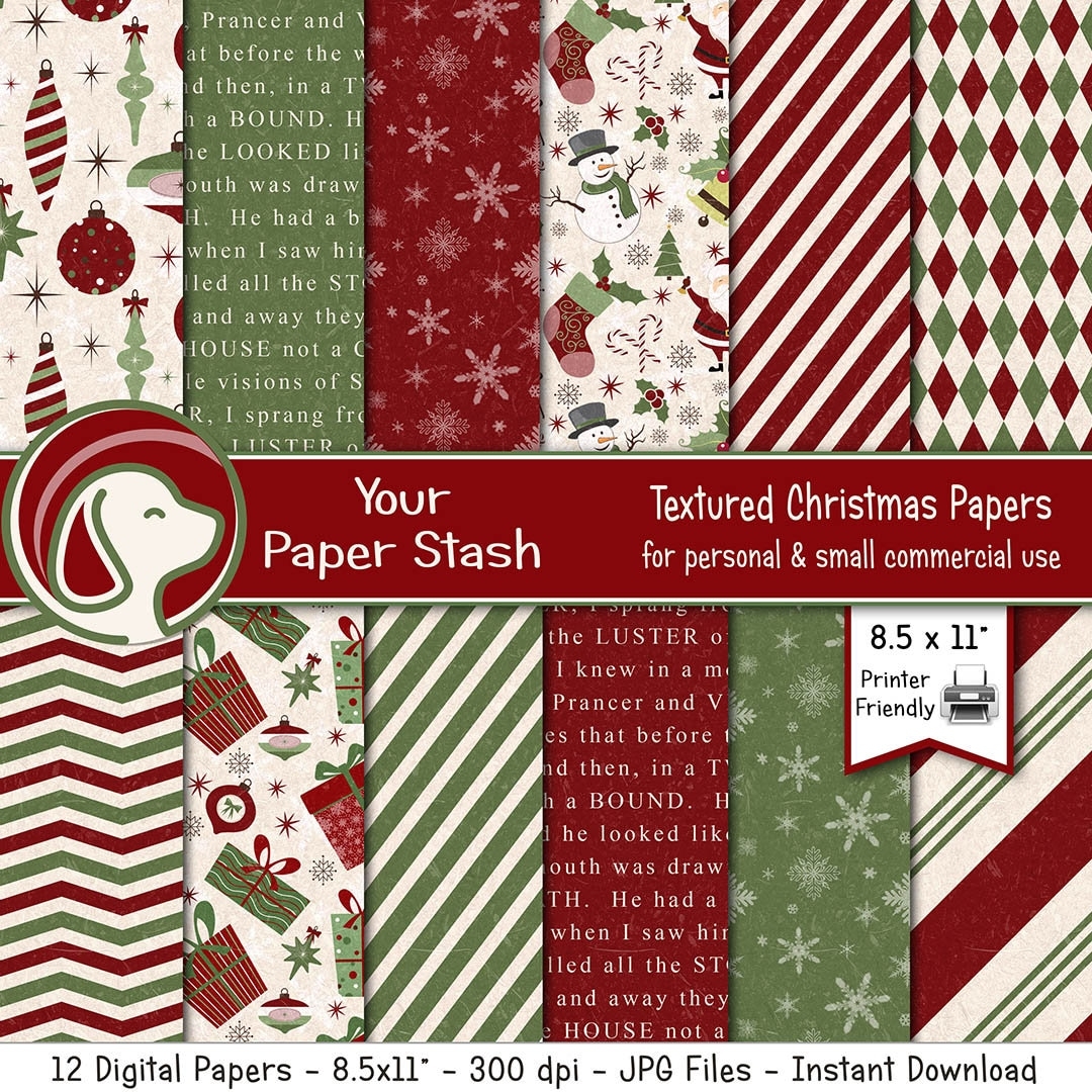 Textured Red Green Christmas Ornament Digital Scrapbook Papers 8 5x11 Printable Christmas Scrapbook Paper Commercial Use Download Etsy UK