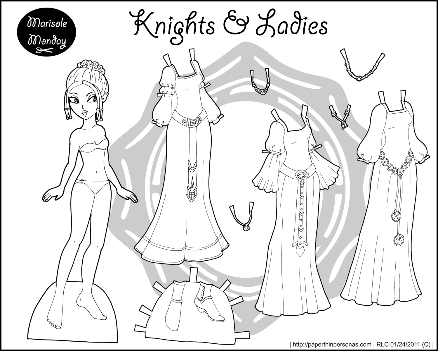 Three Marisole Monday Paper Dolls In Black And White Paper Thin Personas