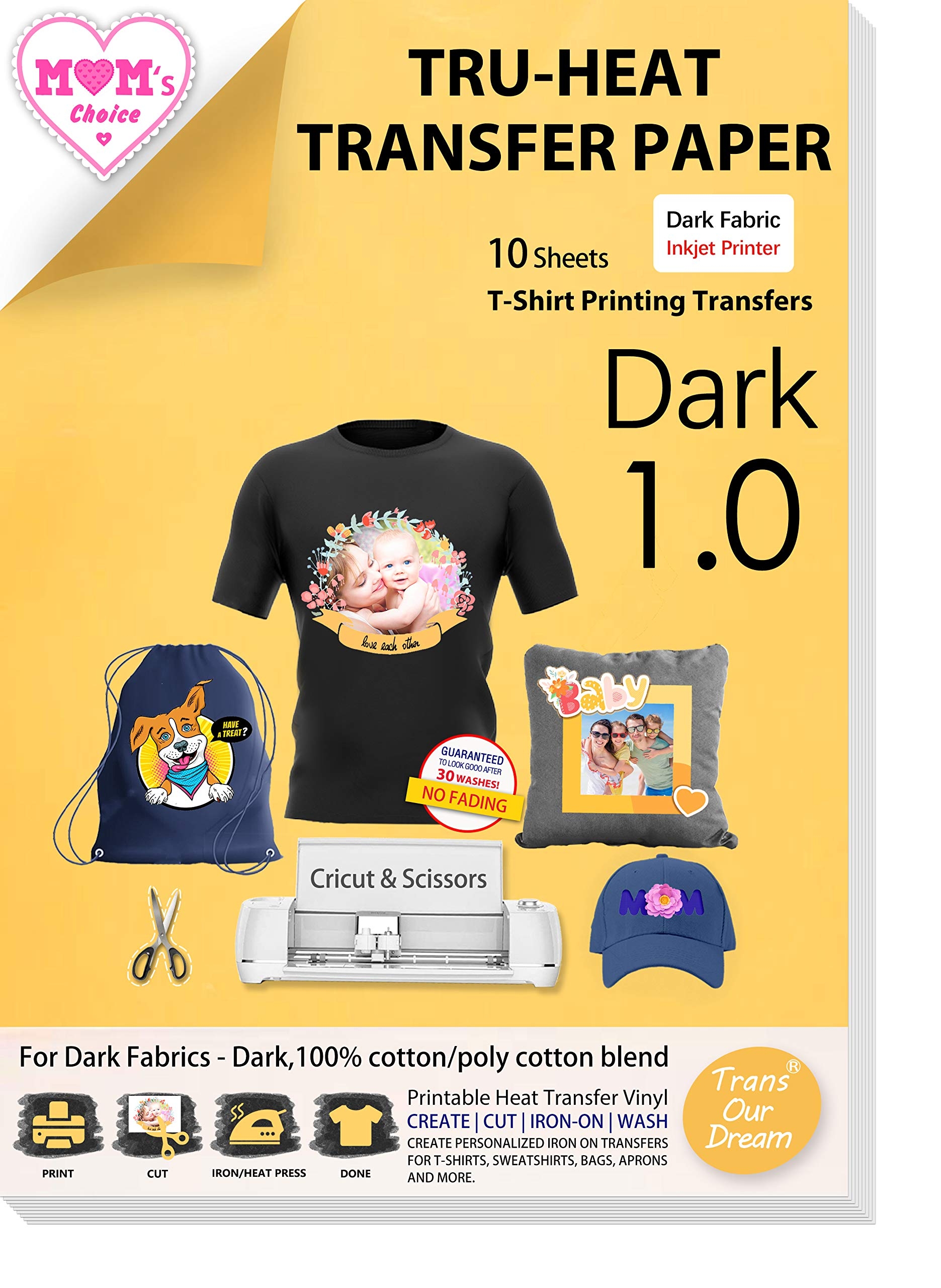 TransOurDream Tru Iron Heat Transfer Paper For Dark Fabric 10 Sheets 8 5x11 Inkjet Printable T Shirt Transfers Vinyl TOD 8 
