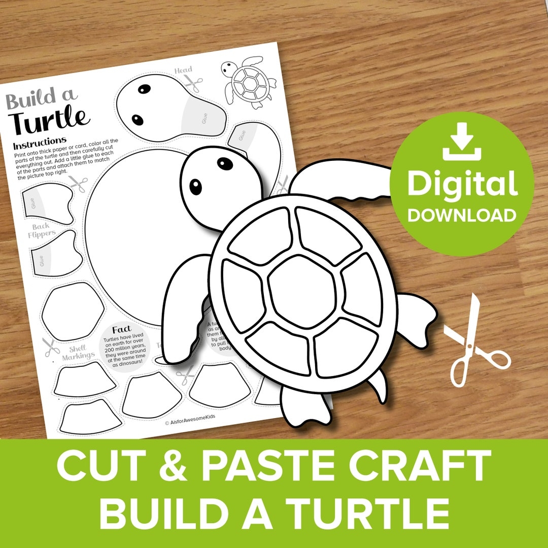 Turtle Cut Paste Craft Printable Spring Color And Build Art Kit Ocean Animals Puppet Model Underwater Sea Creatures Activity Template Etsy UK