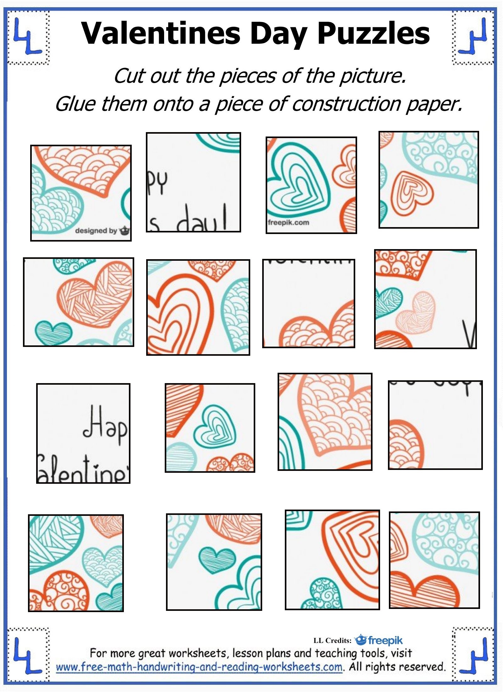 Valentine Day Puzzles Printable Cut Paste Puzzles