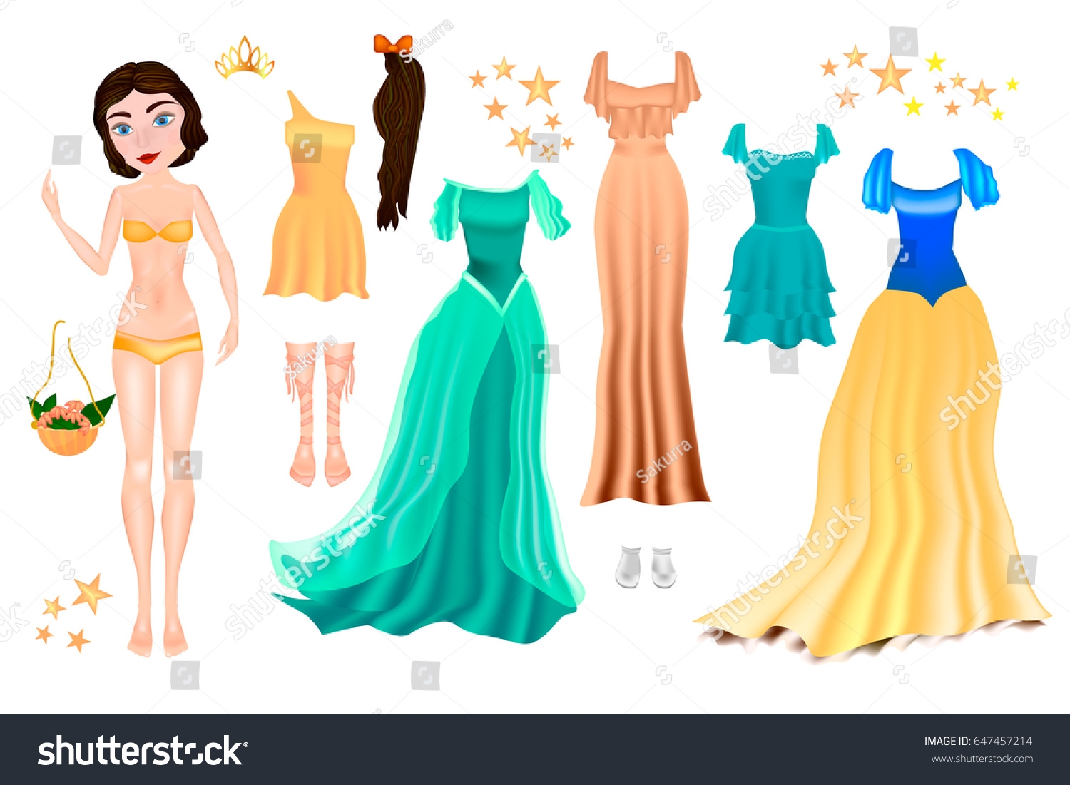 Vector Illustration Princess Paper Doll Set Stock Vektorgrafik Lizenzfrei 647457214 Shutterstock