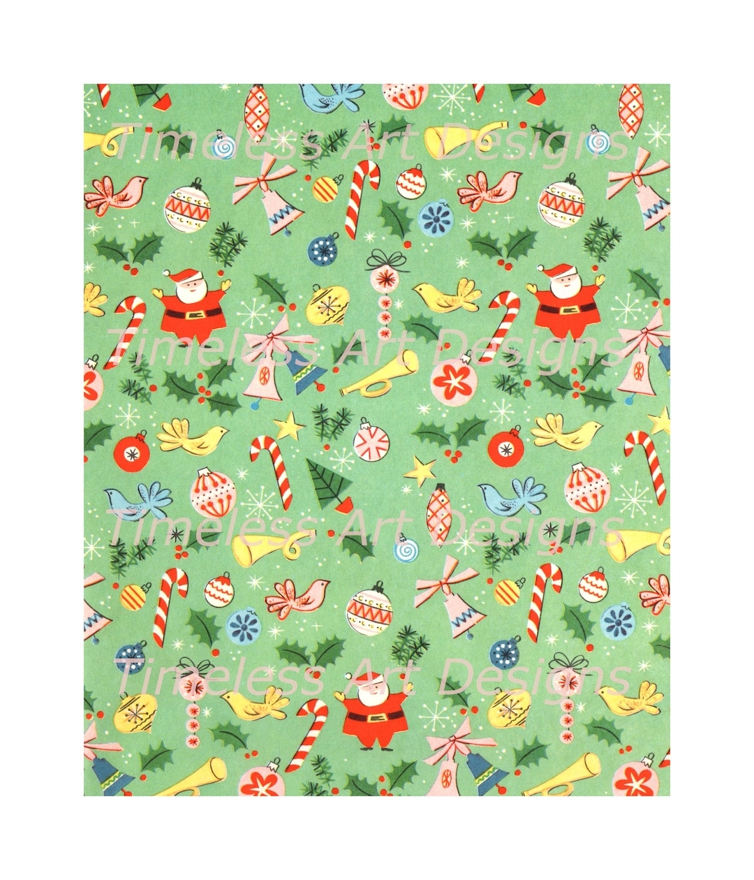 Vintage Printable Gift Wrap Paper Instant Digital Download Santa Claus Christmas Ornaments Retro Christmas Wrapping Paper Etsy UK