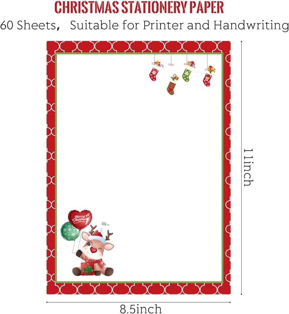 Whaline 60 Sheets Christmas Writing Paper 4 Design Cartoon Letter Paper Red Green Holiday Letter Head Letter To Santa For Notes Greeting Cards Invitations Office School Printing 8 7 X 11 Inch 