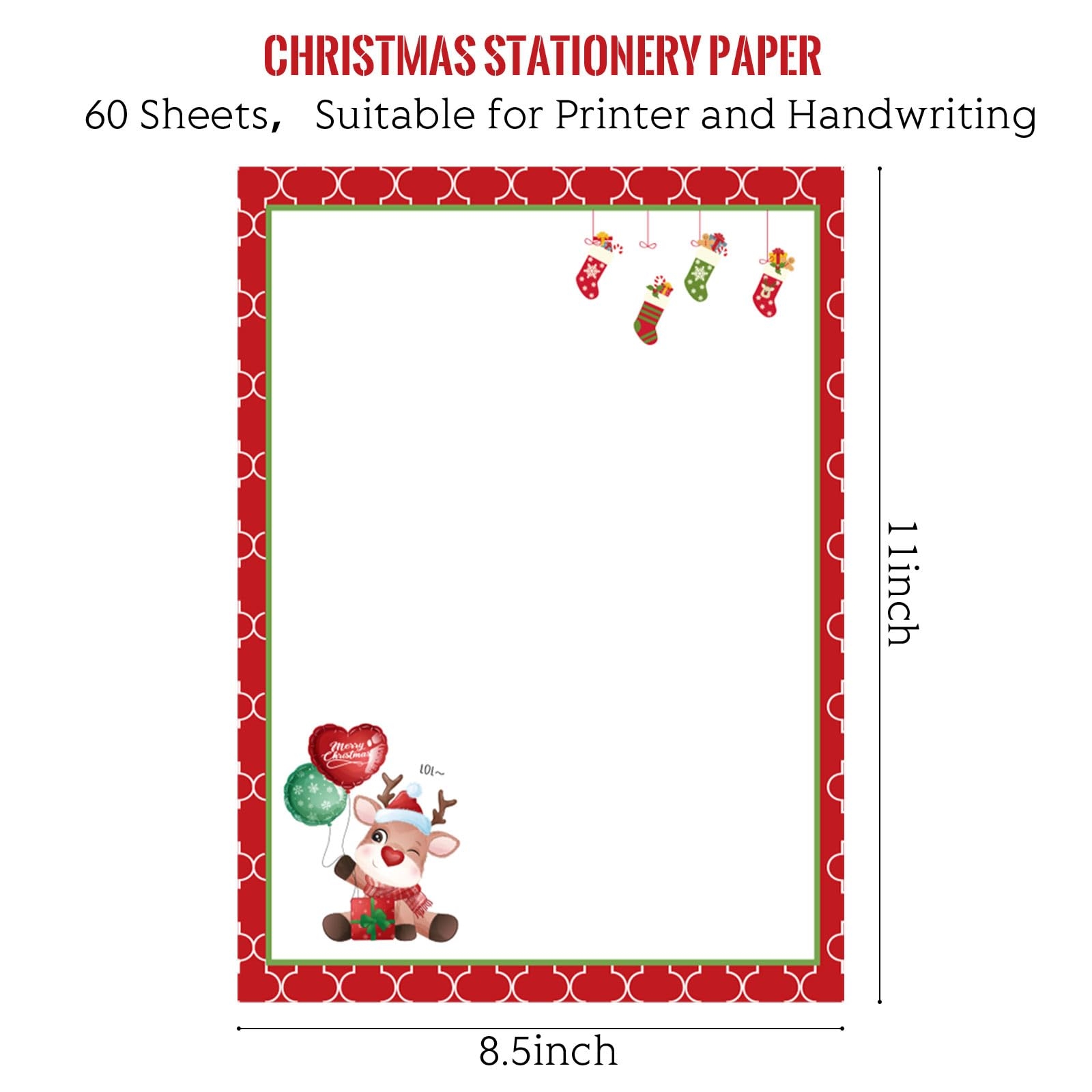 Whaline 60 Sheets Christmas Writing Paper 4 Design Cartoon Letter Paper Red Green Holiday Letter Head Letter To Santa For Notes Greeting Cards Invitations Office School Printing 8 7 X 11 Inch 