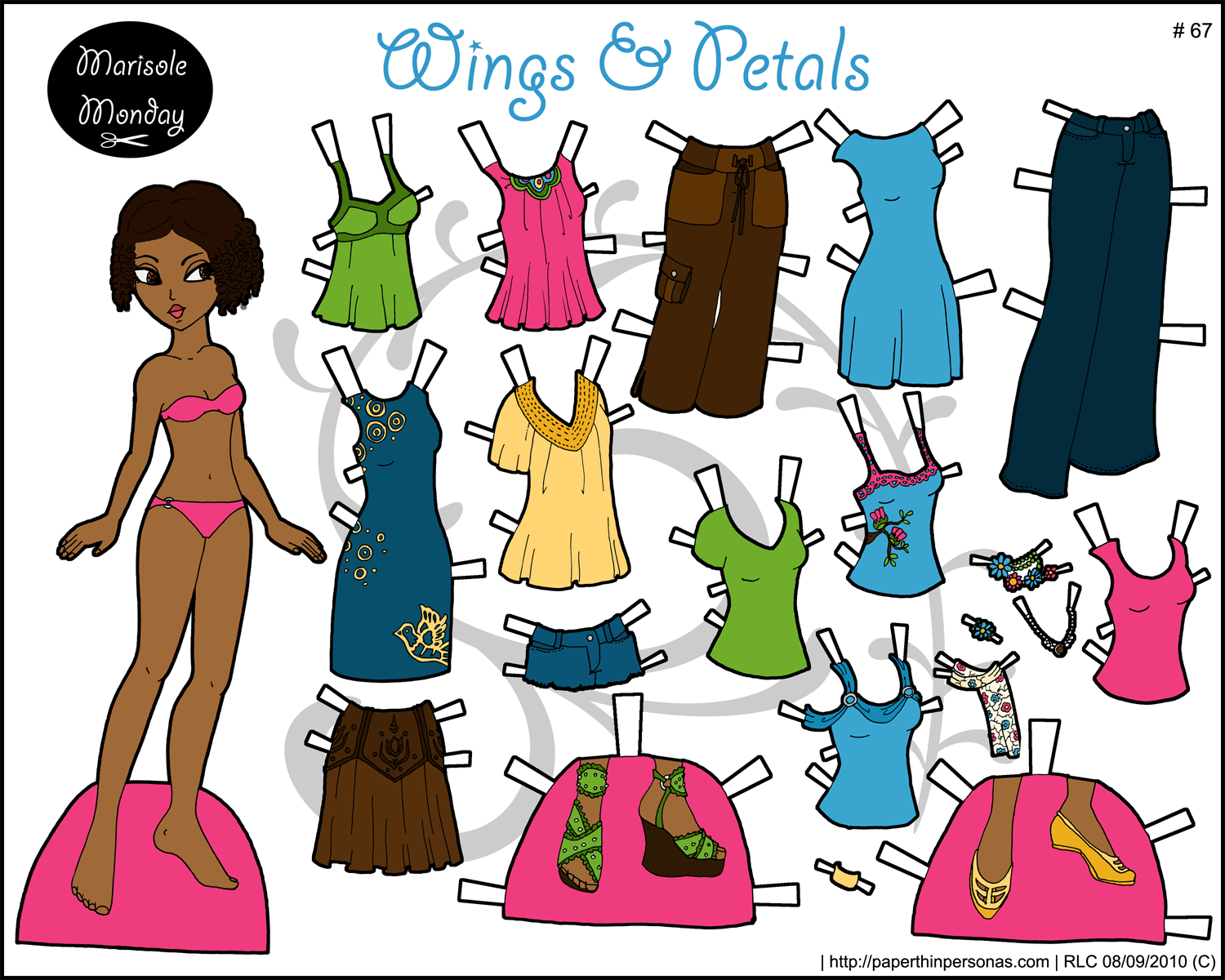 Wings And Petals A Printable Paper Doll With Curls Paper Thin Personas