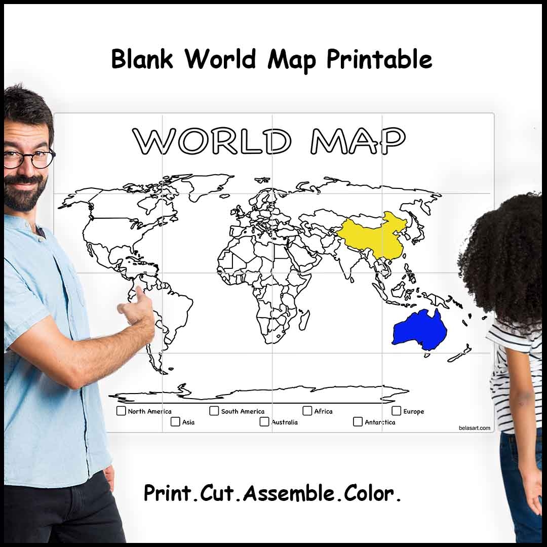 World Map Printable Sizes 4 9 Or 16 Sheets Of Paper