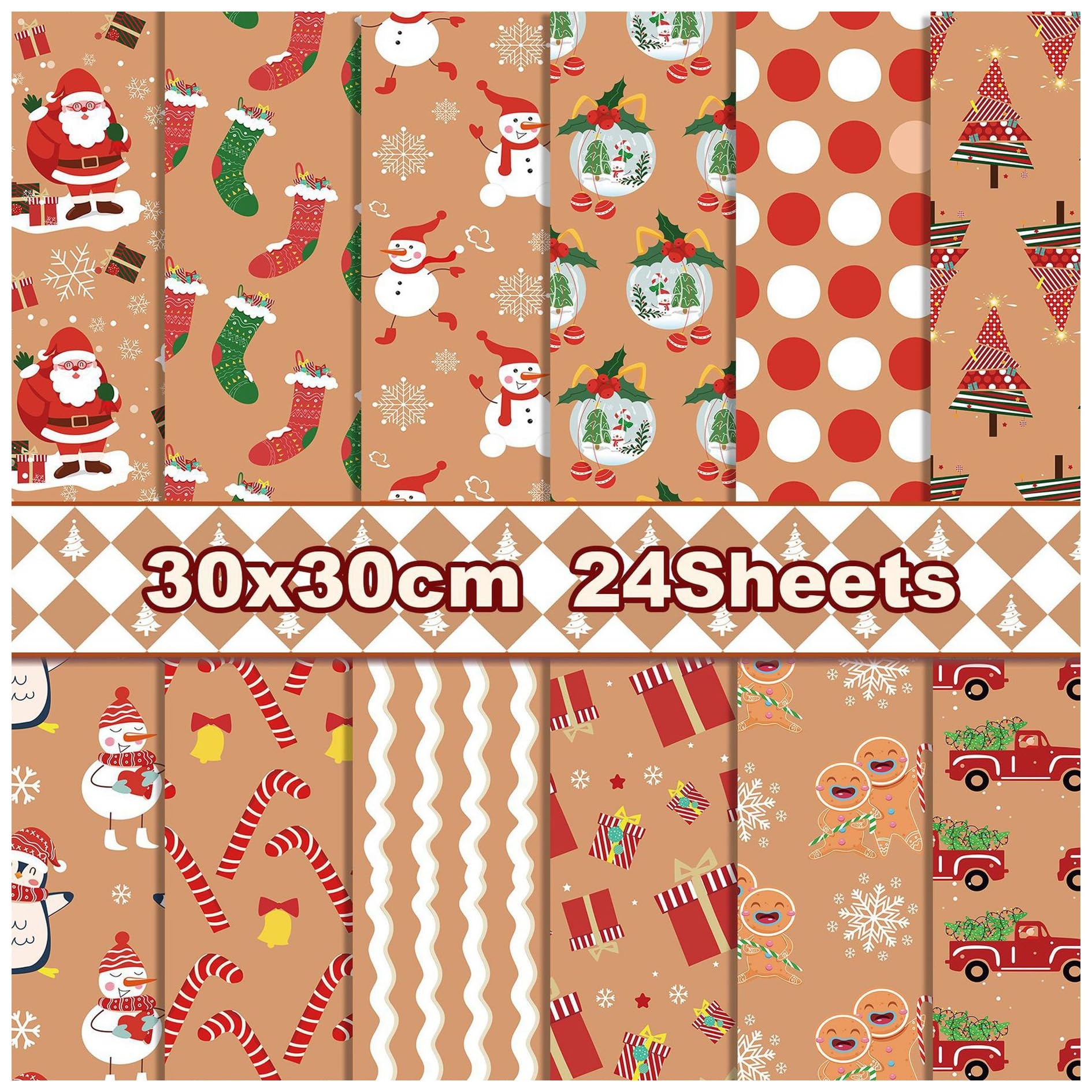 ZAKHSE Design Paper 30 X 30 Cm 24 Sheets Christmas Design Paper Brown Christmas Print Double Sided Printed Scrapbook Paper Craft Paper Colourful For DIY Scrapbooking Card Making 12 Designs Amazon de Home Kitchen
