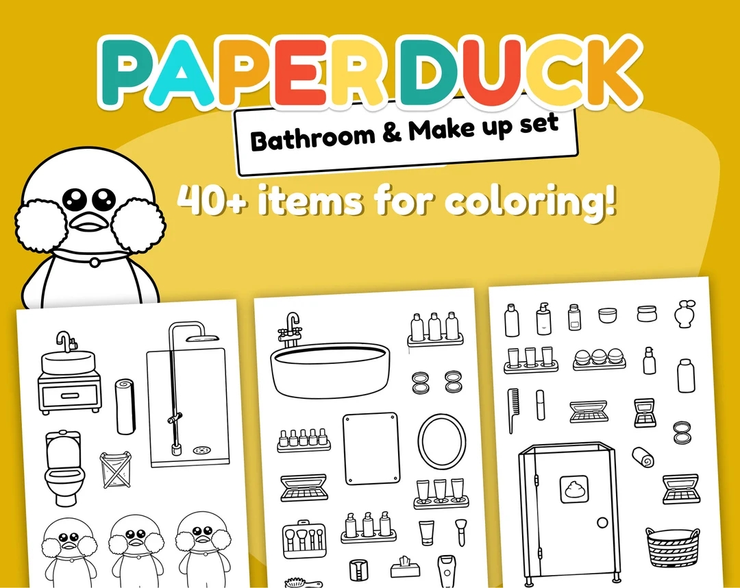 Paper Duck Printable Set For Coloring Bathroom Make Up And Skin Care Bundle Ready For Instant Download And Print 40 Items Etsy